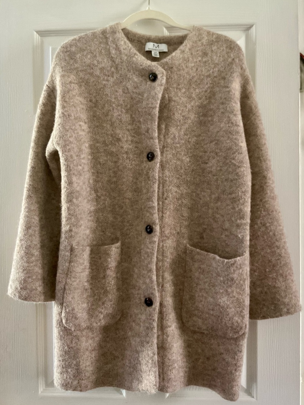 Magaschoni Beige Teddy Cardigan with Front Pockets